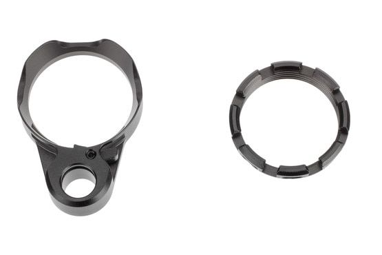 Fortis Lightweight Enhanced AR-15 Endplate System Version K2 In Black features an aluminum castle nut and end plate with a quick detach socket